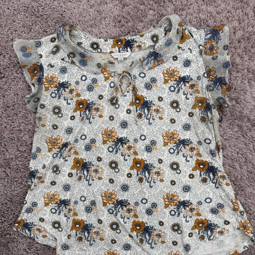 women's Lucky Brand floral top blouse shirt Size L